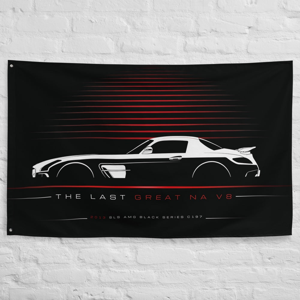 Mercedes SLS AMG Black Series C197 2013 car silhouette flag - White Brick Wall
