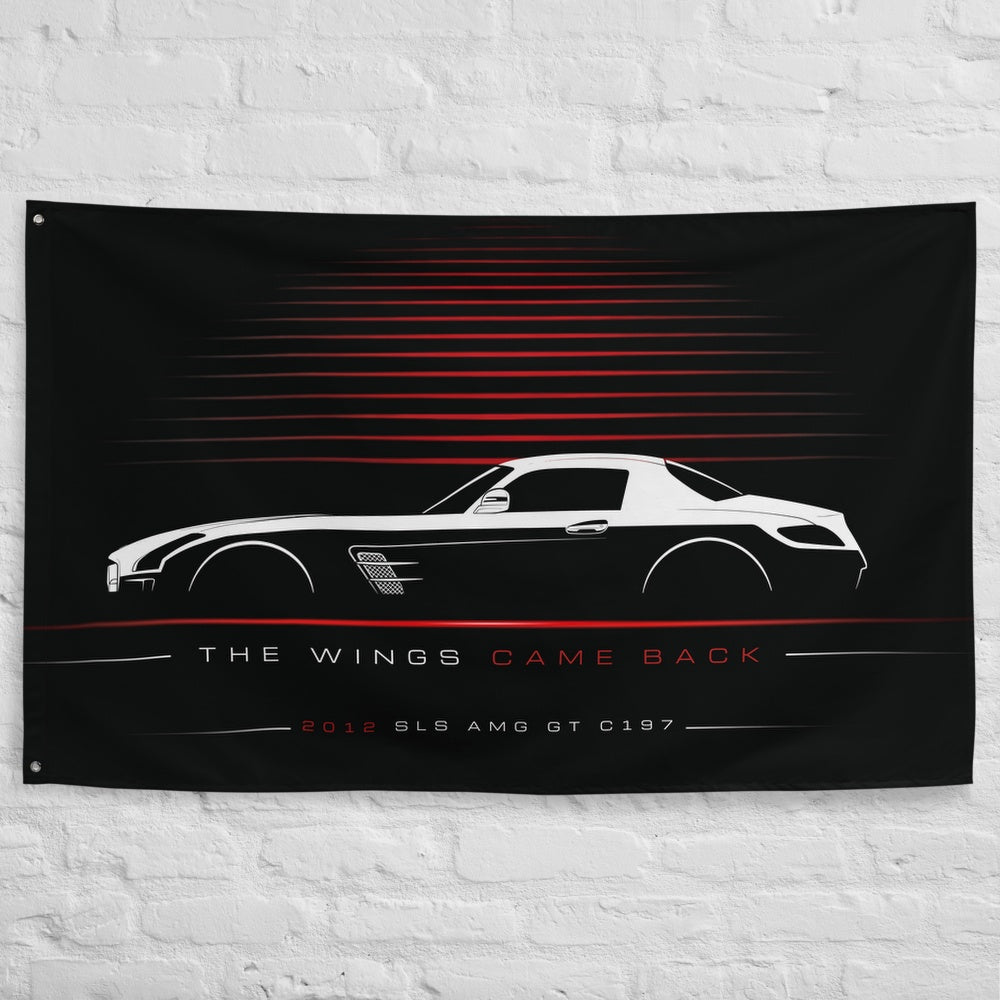 Mercedes SLS AMG GT C197 2012 car silhouette flag - White Brick Wall
