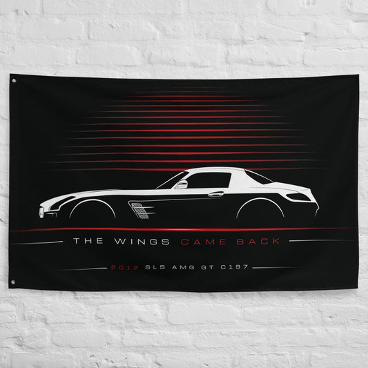 Mercedes SLS AMG GT C197 2012 car silhouette flag - White Brick Wall