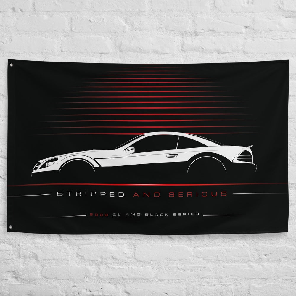 Mercedes SL AMG Black Series 2008 car silhouette flag - White Brick Wall
