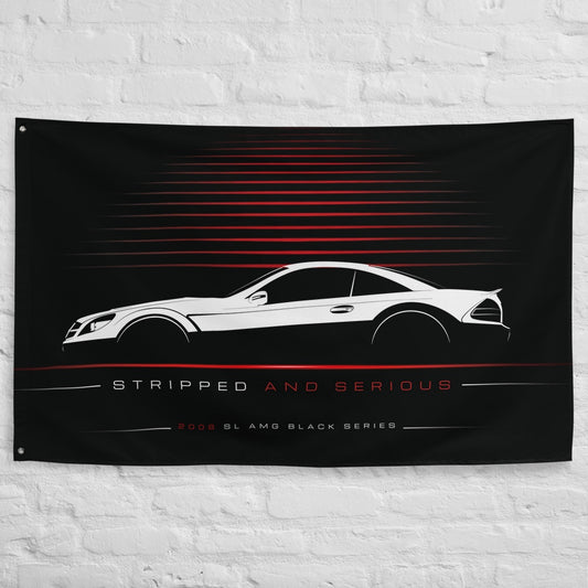 Mercedes SL AMG Black Series 2008 car silhouette flag - White Brick Wall