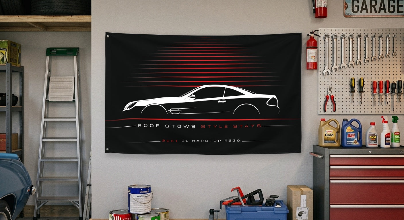 Mercedes SL Hardtop R230 2001 car silhouette flag - Garage Wall