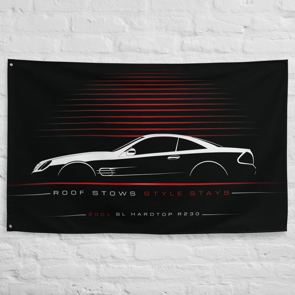 Mercedes SL Hardtop R230 2001 car silhouette flag - White Brick Wall