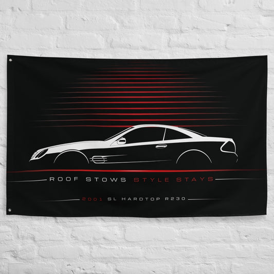 Mercedes SL Hardtop R230 2001 car silhouette flag - White Brick Wall