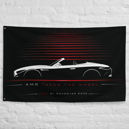 Mercedes SL Roadster R232 2022 car silhouette flag - White Brick Wall