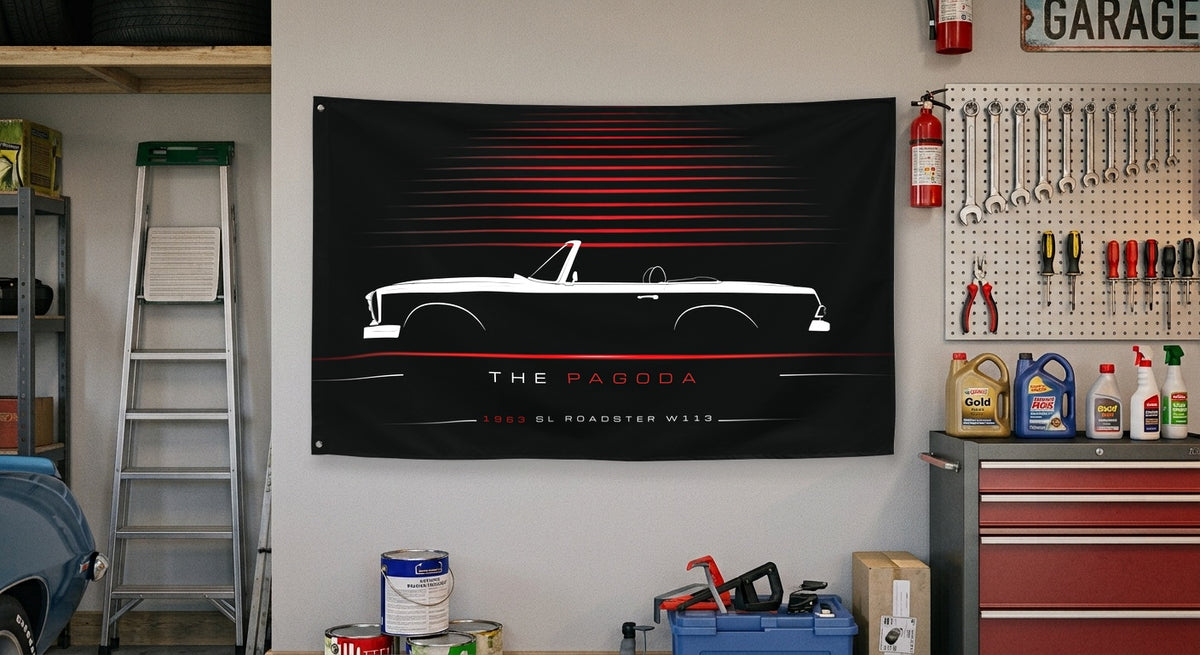 Mercedes SL Roadster W113 1963 car silhouette flag - Garage Wall
