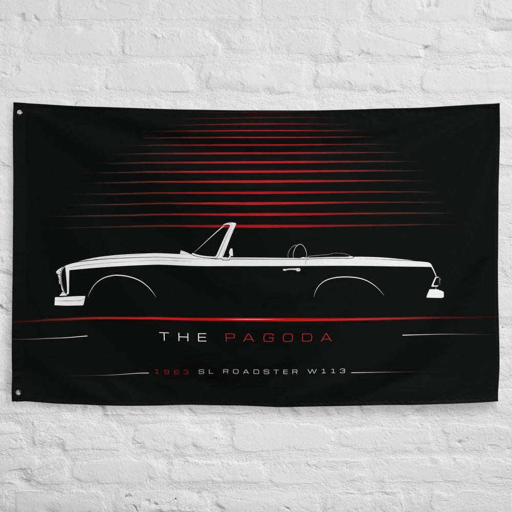 Mercedes SL Roadster W113 1963 car silhouette flag - White Brick Wall