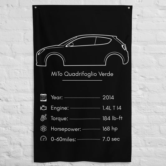 Alfa Romeo MiTo Quadrifoglio Verde 2014 car silhouette spec flag - White Brick Wall
