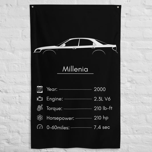 Mazda Millenia 2000 car silhouette spec flag - White Brick Wall