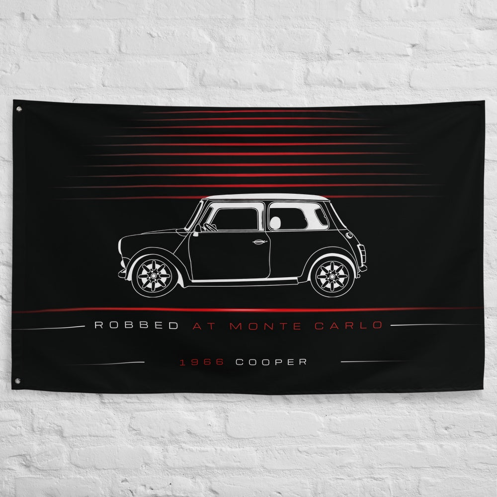 Mini Cooper 1966 car silhouette flag - White Brick Wall