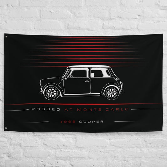 Mini Cooper 1966 car silhouette flag - White Brick Wall