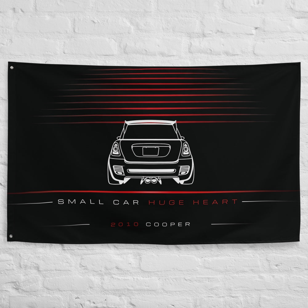 Mini Cooper 2010 car silhouette flag - White Brick Wall