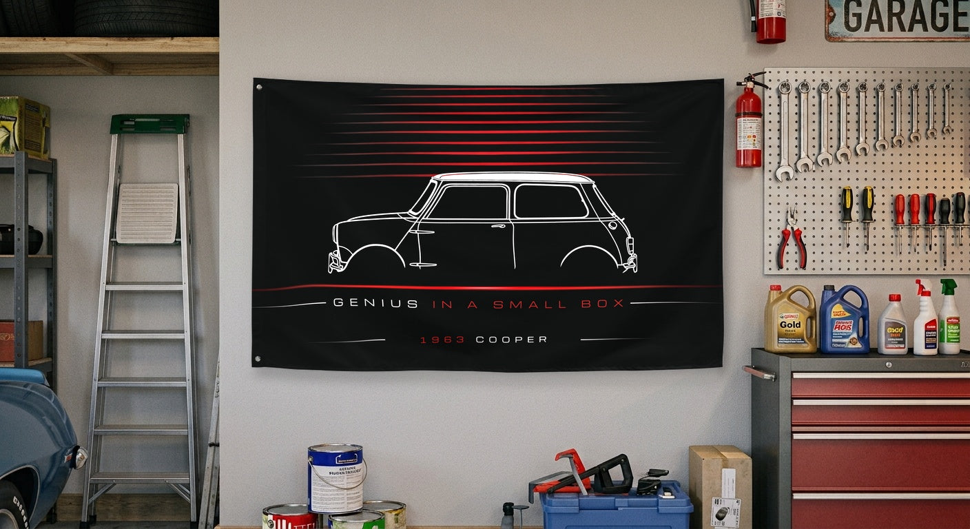 Mini Cooper Classic 1963 car silhouette flag - Garage Wall