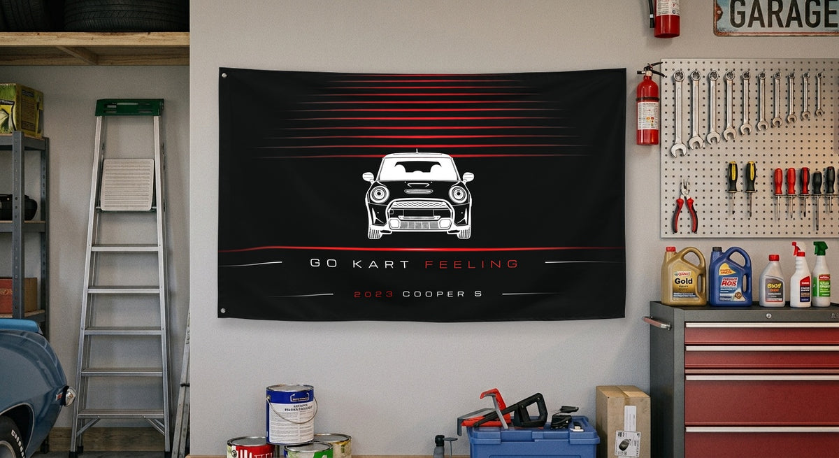 Mini Cooper S 2023 car silhouette flag - Garage Wall