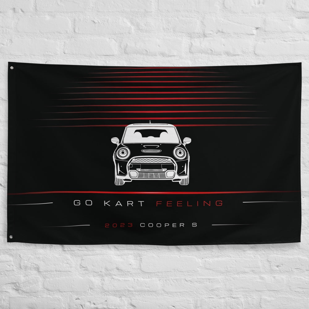 Mini Cooper S 2023 car silhouette flag - White Brick Wall