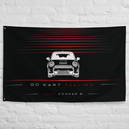 Mini Cooper S 2023 car silhouette flag - White Brick Wall