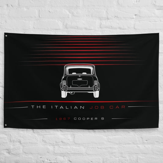 Mini Cooper S Classic 1967 car silhouette flag - White Brick Wall