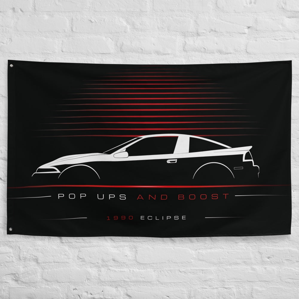 Mitsubishi Eclipse 1990 car silhouette flag - White Brick Wall