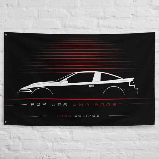 Mitsubishi Eclipse 1990 car silhouette flag - White Brick Wall