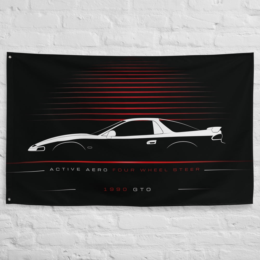 Mitsubishi GTO 1990 car silhouette flag - White Brick Wall