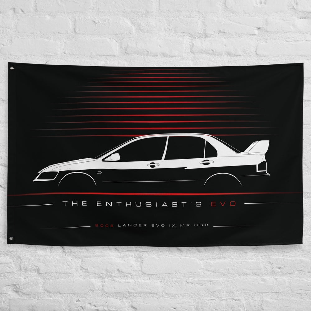 Mitsubishi Lancer Evolution IX MR GSR 2005 car silhouette flag - White Brick Wall