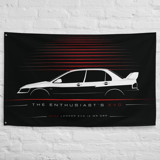 Mitsubishi Lancer Evolution IX MR GSR 2005 car silhouette flag - White Brick Wall
