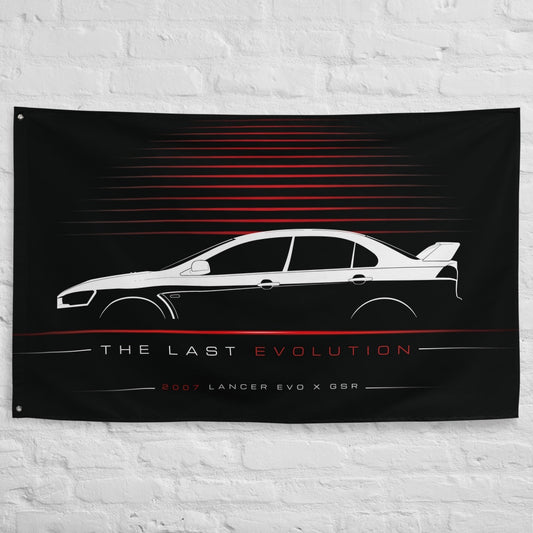 Mitsubishi Lancer Evolution X GSR 2007 car silhouette flag - White Brick Wall