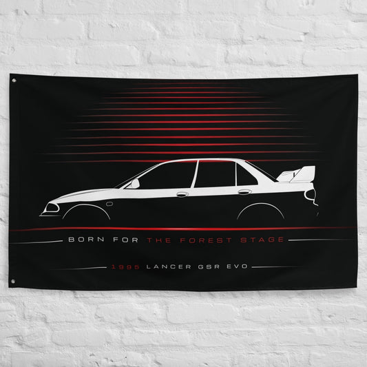 Mitsubishi Lancer GSR Evolution III 1995 car silhouette flag - White Brick Wall