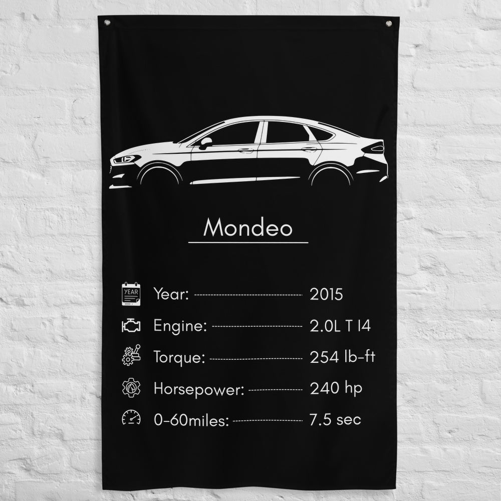 Ford Mondeo 2015 car silhouette spec flag - White Brick Wall