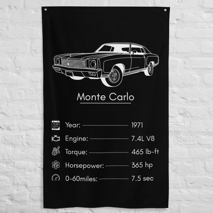 Chevrolet Monte Carlo 1971 car silhouette spec flag - White Brick Wall