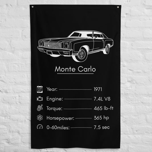 Chevrolet Monte Carlo 1971 car silhouette spec flag - White Brick Wall