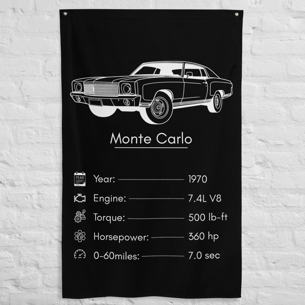 Chevrolet Monte Carlo 1970 car silhouette spec flag - White Brick Wall