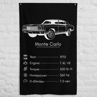 Chevrolet Monte Carlo 1970 car silhouette spec flag - White Brick Wall