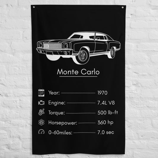 Chevrolet Monte Carlo 1970 car silhouette spec flag - White Brick Wall