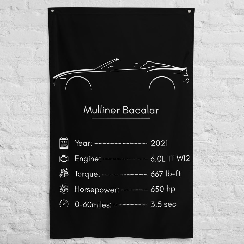 Bentley Mulliner Bacalar 2021 car silhouette spec flag - White Brick Wall
