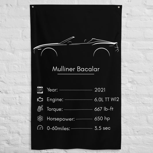 Bentley Mulliner Bacalar 2021 car silhouette spec flag - White Brick Wall