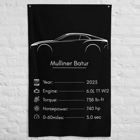 Bentley Mulliner Batur 2023 car silhouette spec flag - White Brick Wall