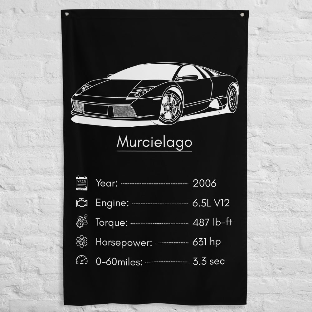 Lamborghini Murcielago 2006 car silhouette spec flag - White Brick Wall