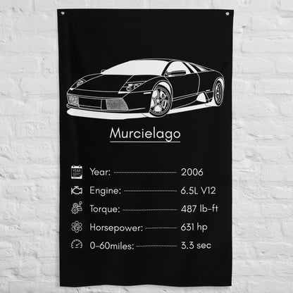 Lamborghini Murcielago 2006 car silhouette spec flag - White Brick Wall