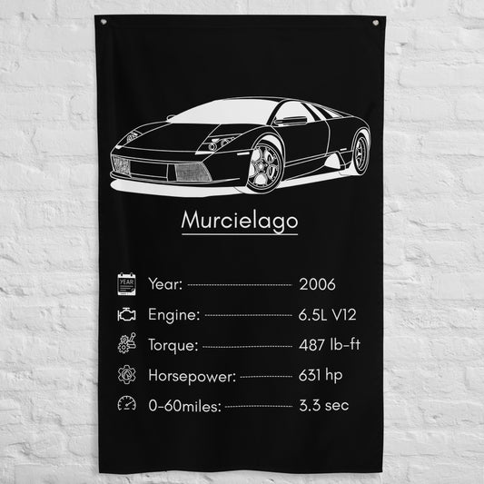 Lamborghini Murcielago 2006 car silhouette spec flag - White Brick Wall