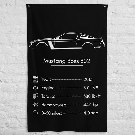 Ford Mustang Boss 302 2013 car silhouette spec flag - White Brick Wall