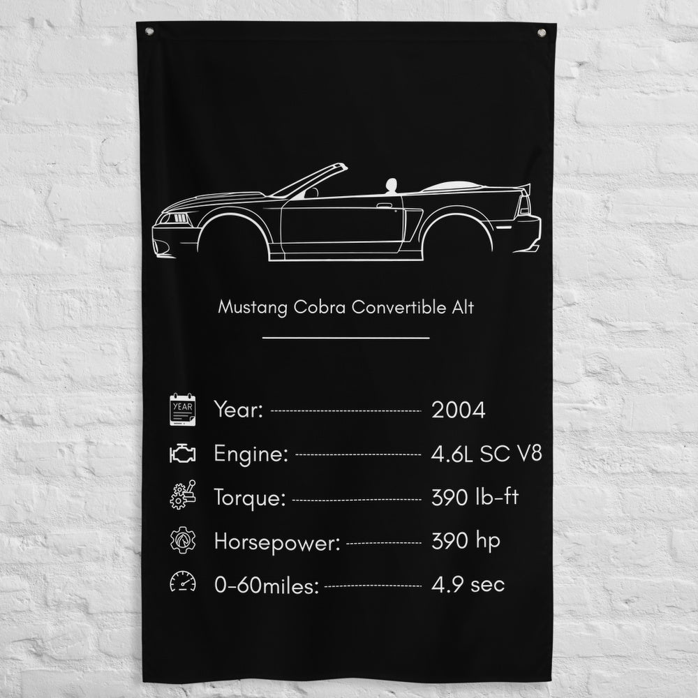 Ford Mustang Cobra Convertible 2004 (Design 2) car silhouette spec flag - White Brick Wall