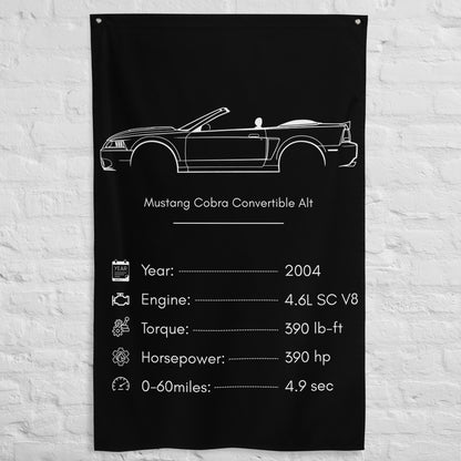 Ford Mustang Cobra Convertible 2004 (Design 2) car silhouette spec flag - White Brick Wall