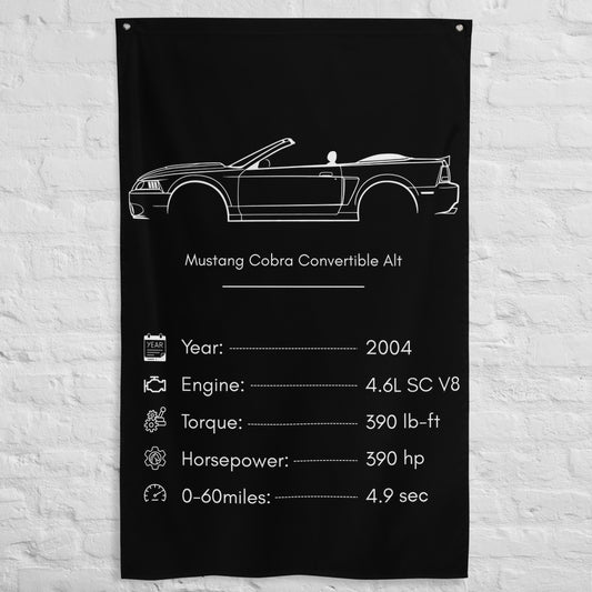 Ford Mustang Cobra Convertible 2004 (Design 2) car silhouette spec flag - White Brick Wall