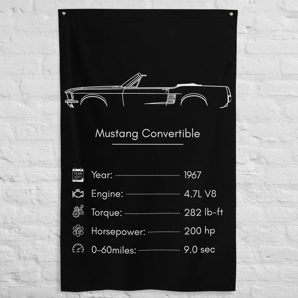 Ford Mustang Convertible 1967 car silhouette spec flag - White Brick Wall