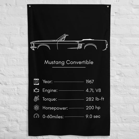 Ford Mustang Convertible 1967 car silhouette spec flag - White Brick Wall