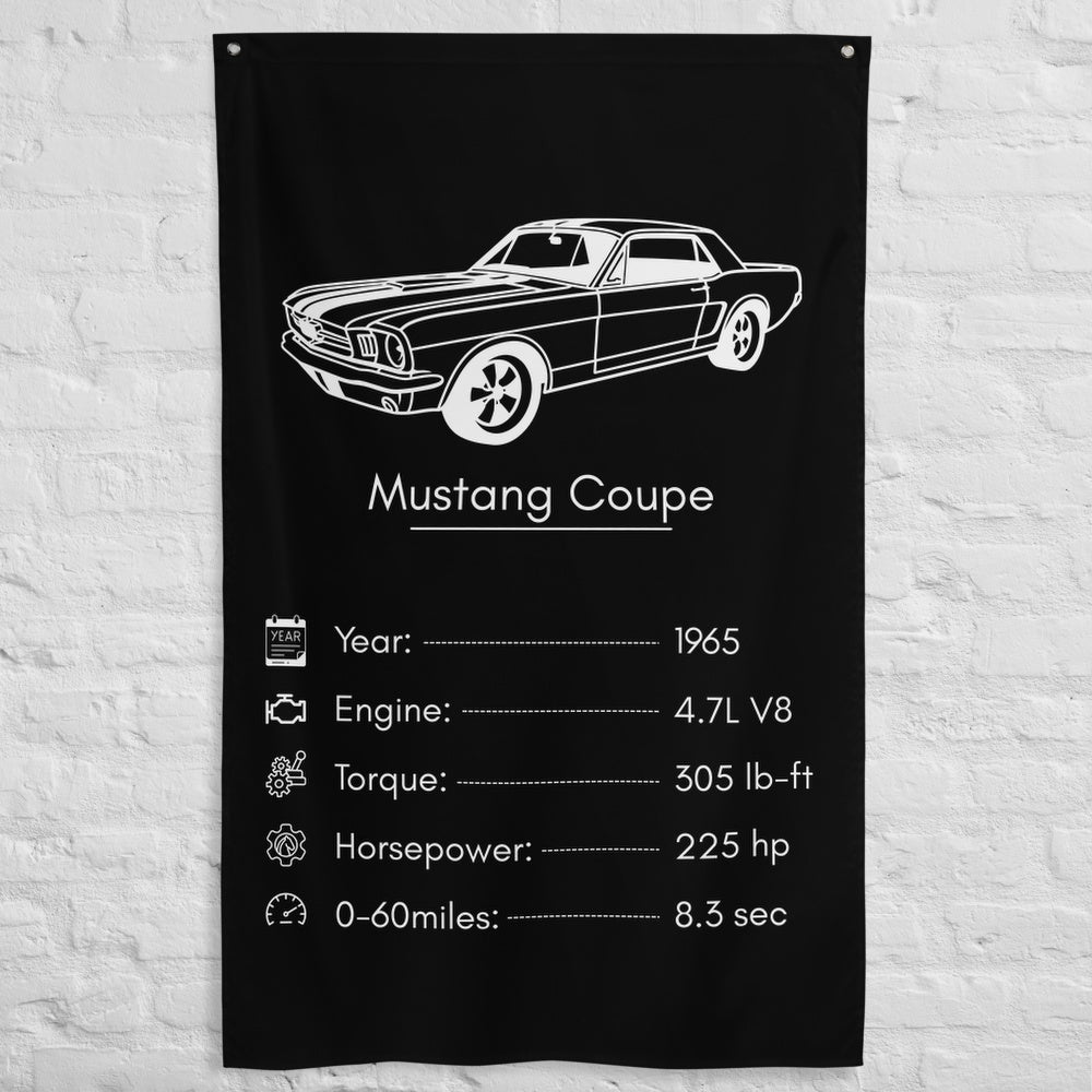 Ford Mustang Coupe 1965 car silhouette spec flag - White Brick Wall