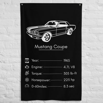 Ford Mustang Coupe 1965 car silhouette spec flag - White Brick Wall