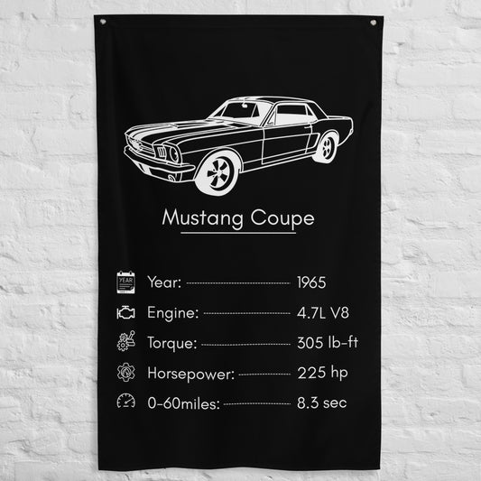 Ford Mustang Coupe 1965 car silhouette spec flag - White Brick Wall