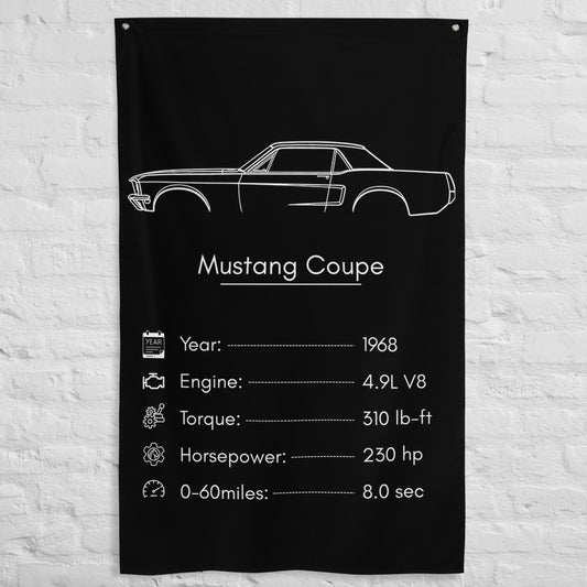 Ford Mustang Coupe 1968 car silhouette spec flag - White Brick Wall